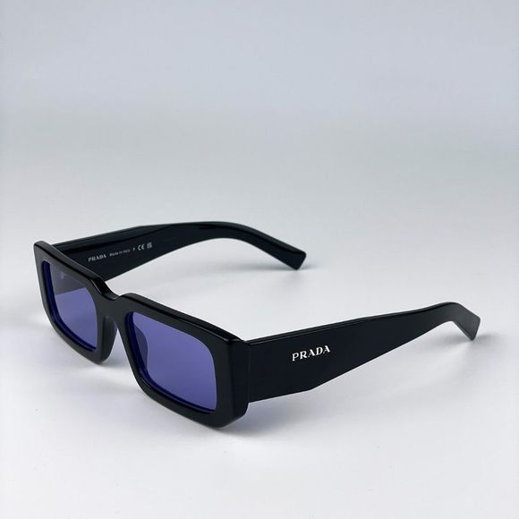 Prada PR06YS 02Z01O Sunglasses Black Blue Rectangle Unisex - Picture 8 of 15